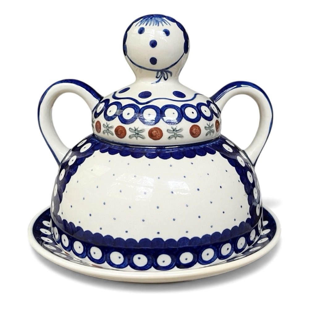 NWOT Zaklady Ceramiczne Polish Pottery “Cheese Lady” w/Peacock Leaves, 8”